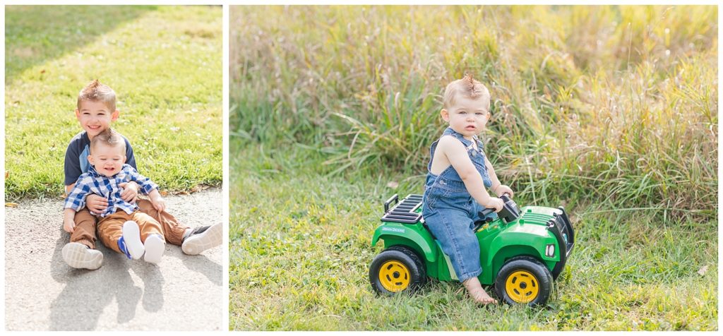 little boy posing for tractor photos