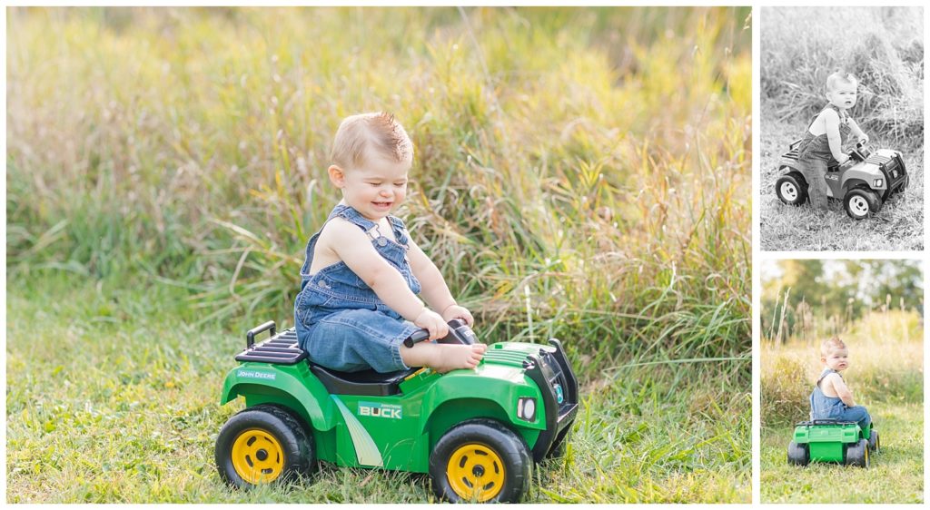 little boy smiling on a tractor