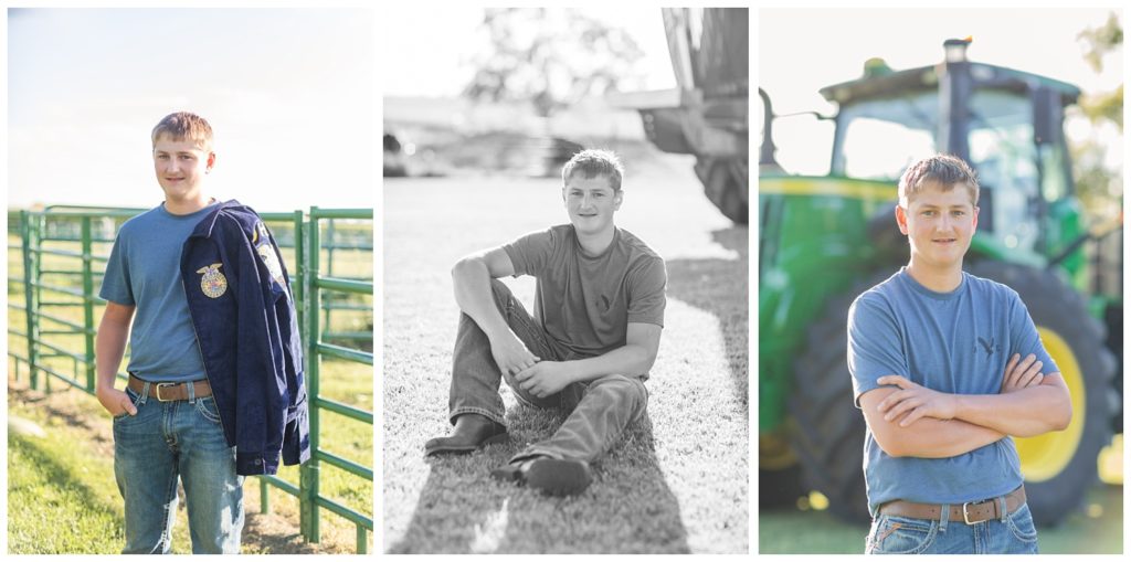 ohio senior boy posing in front of his tractor