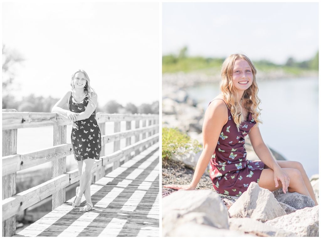girl leaning against a bridge for senior photos in Ohio