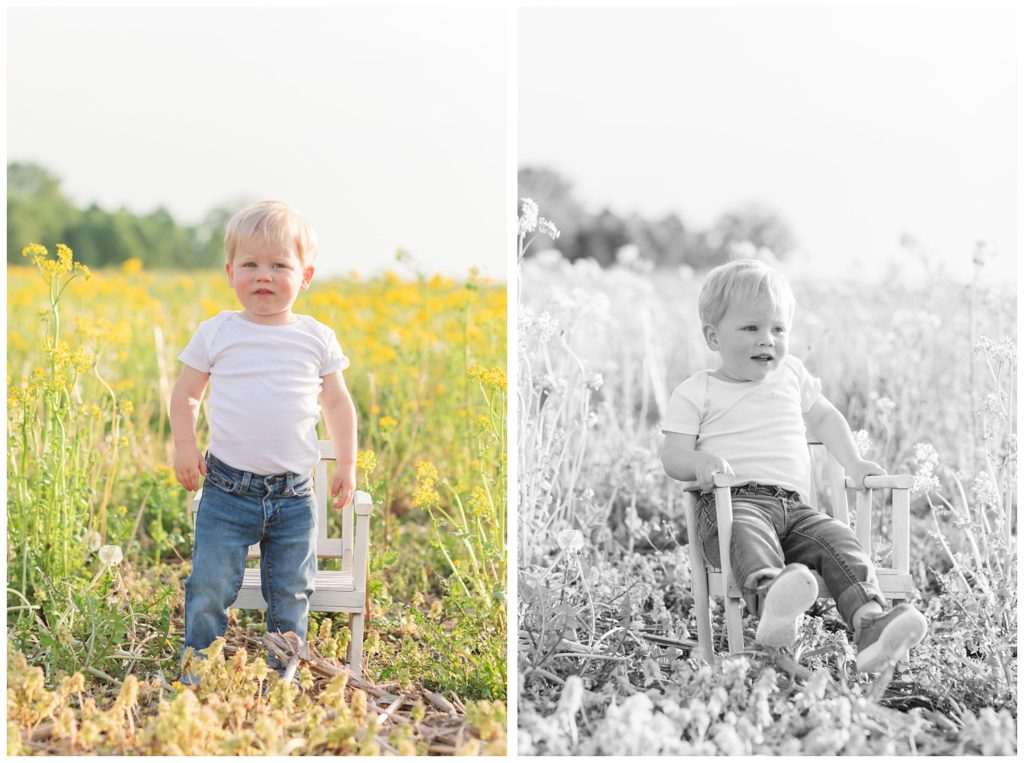 little boy standing in a yellow field in Ohio