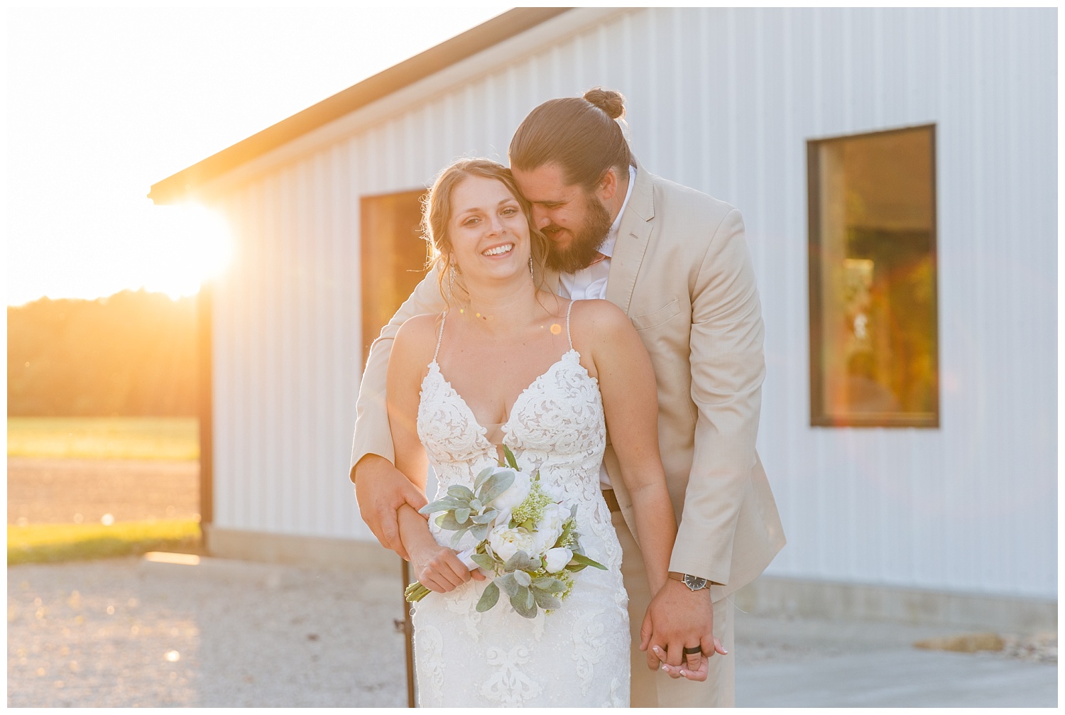 sunset portraits with the bride and groom in Ohio