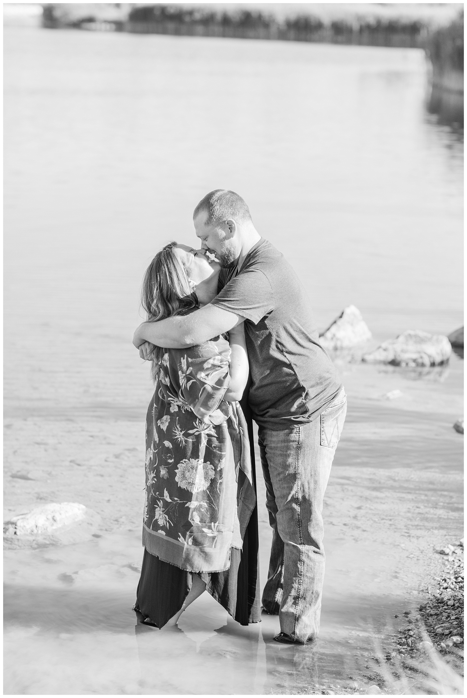 couple hugging in the water at Silver Rock Quarry in Ohio
