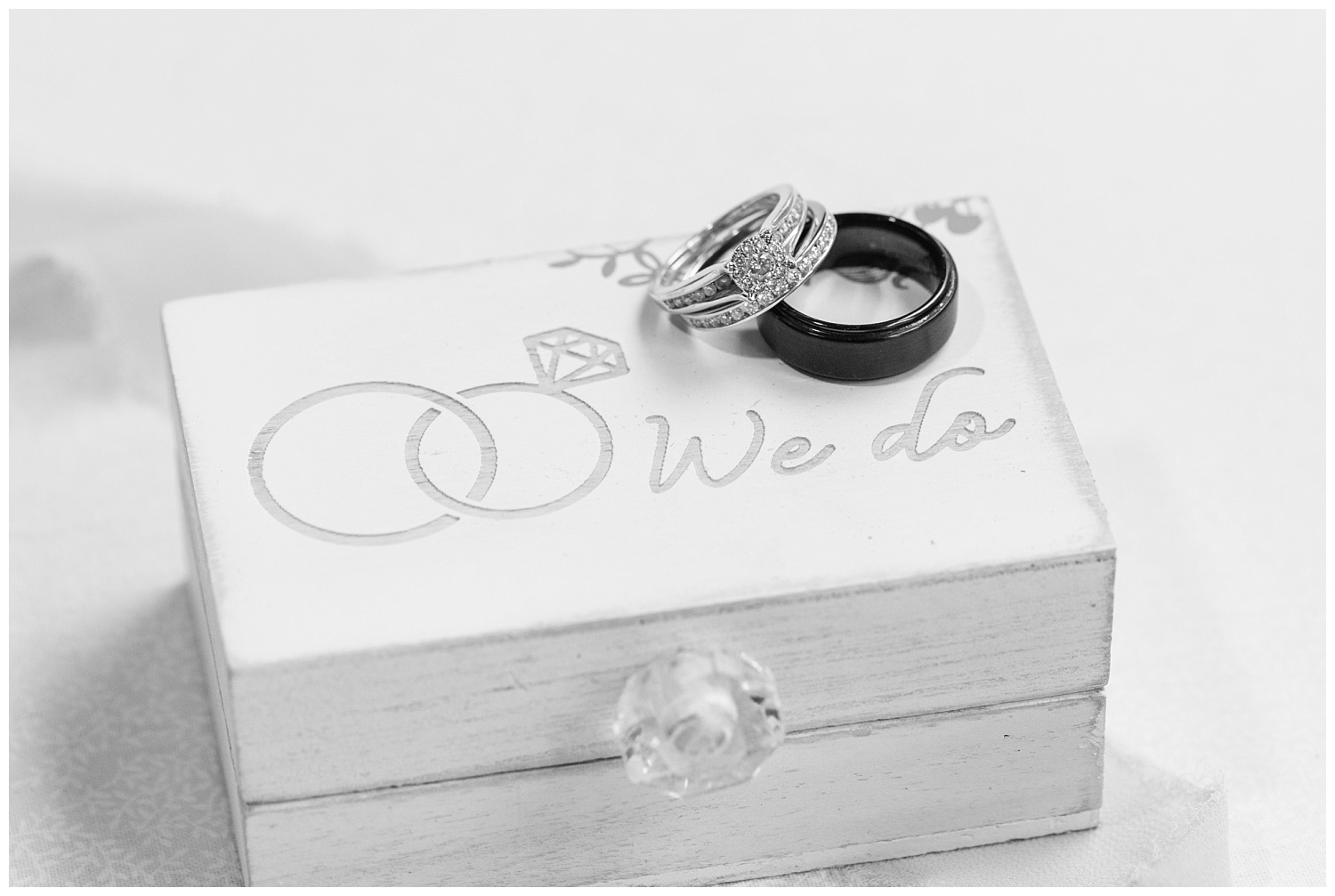 wedding rings sitting on a box