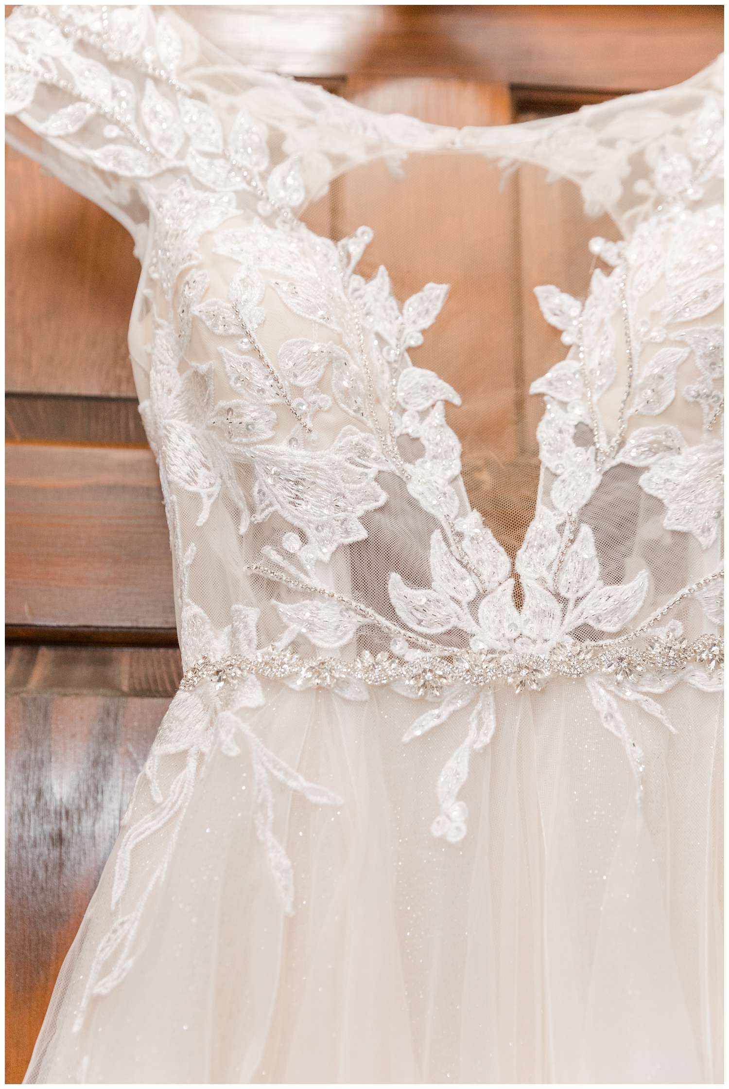 close up of bride's wedding dress