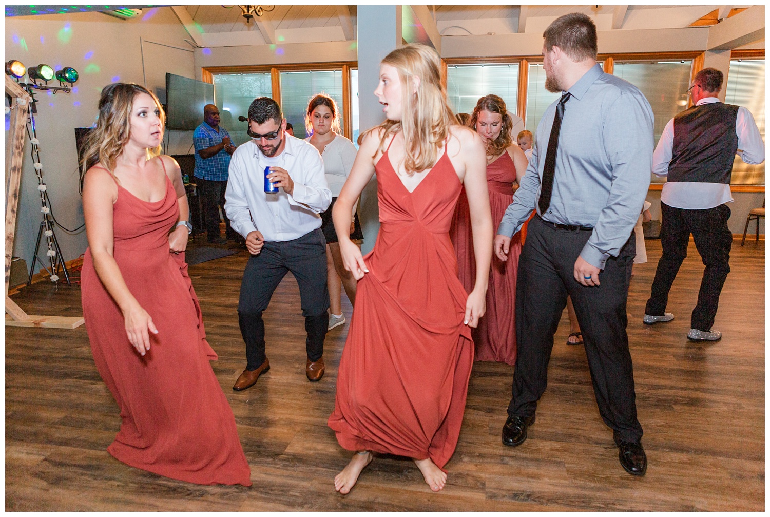 guests dancing at reception at Apple Valley LAke
