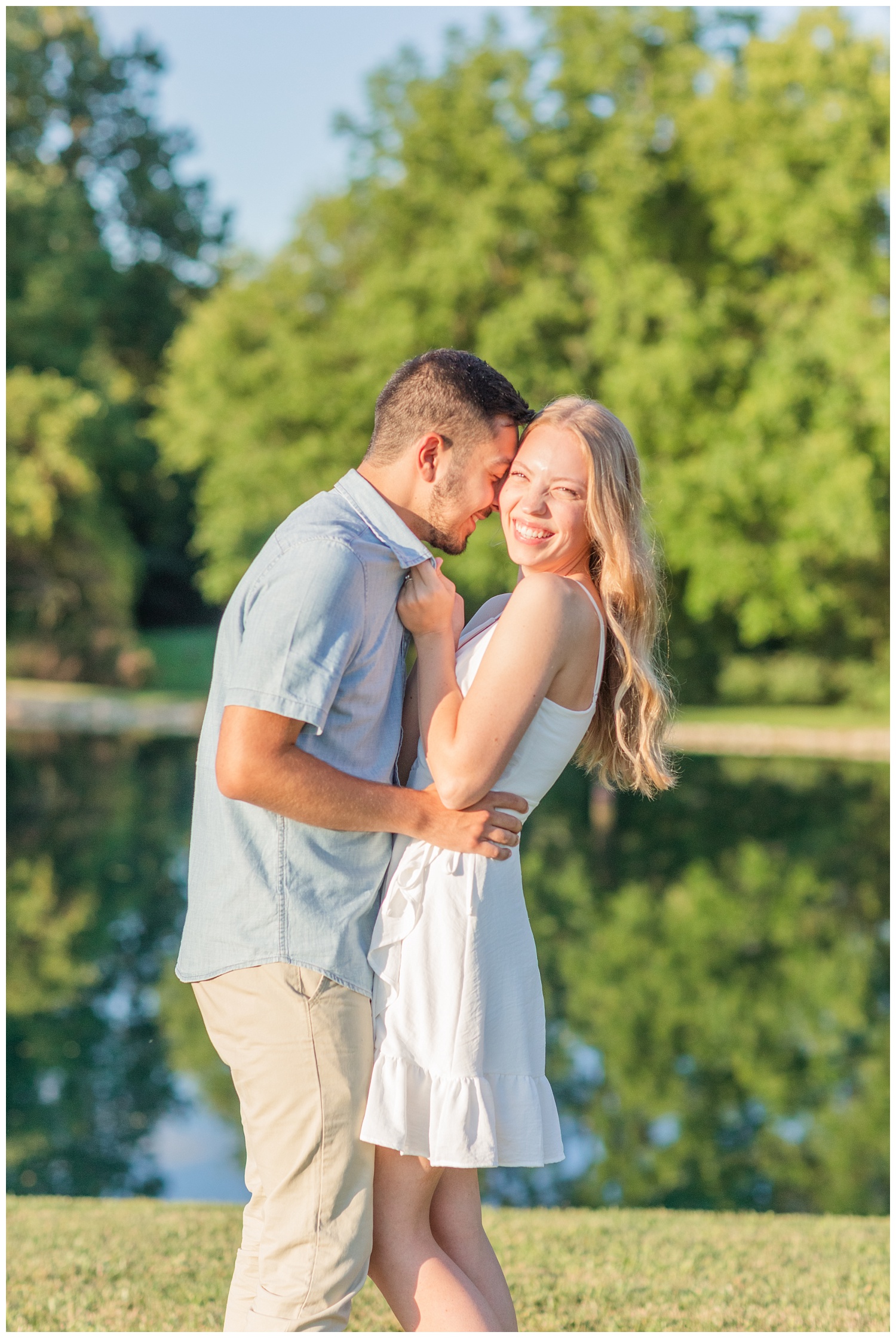 couple standing together next a pond in Green Springs, Ohio