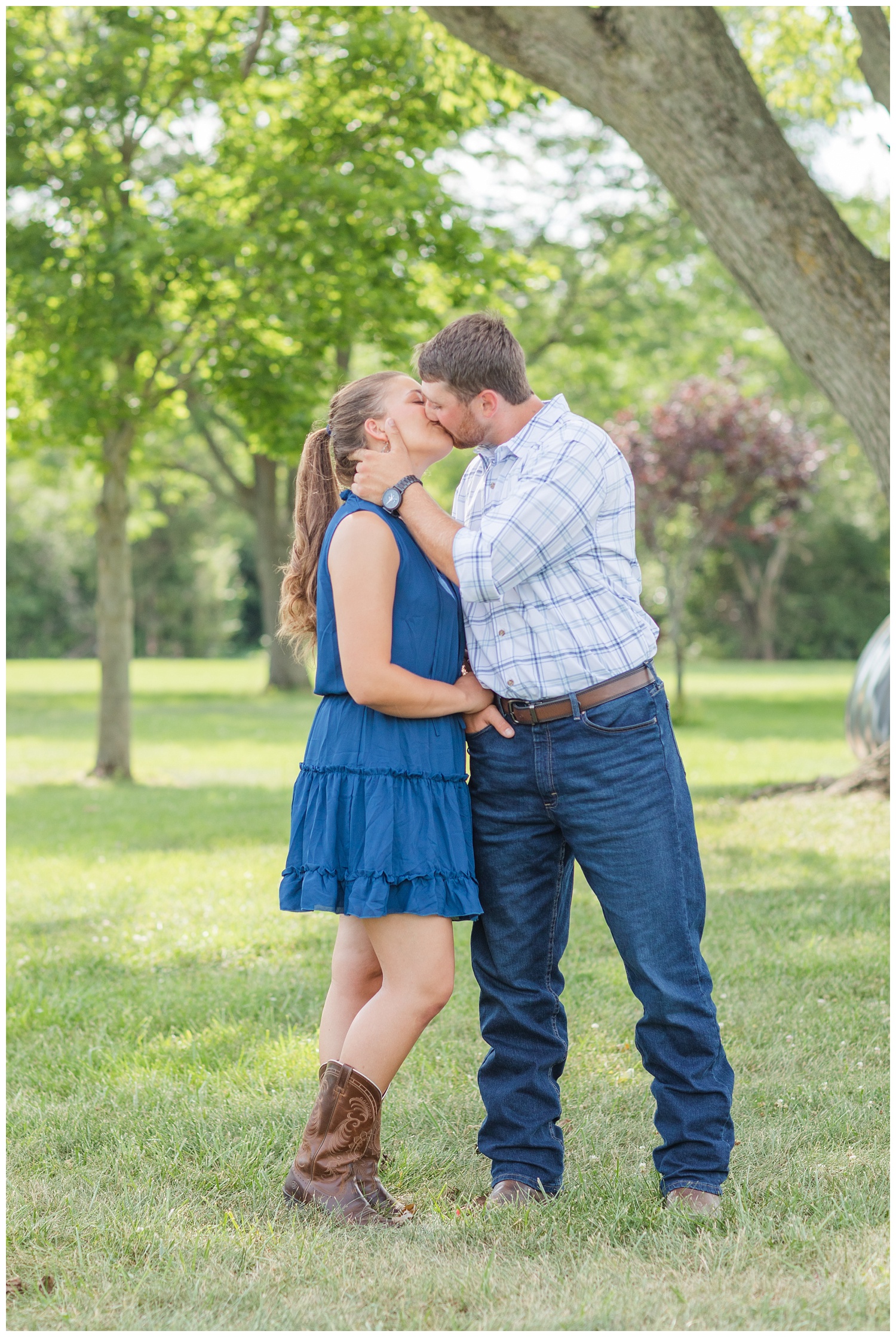 couple kissing during engagement session at White Star Park in Ohio