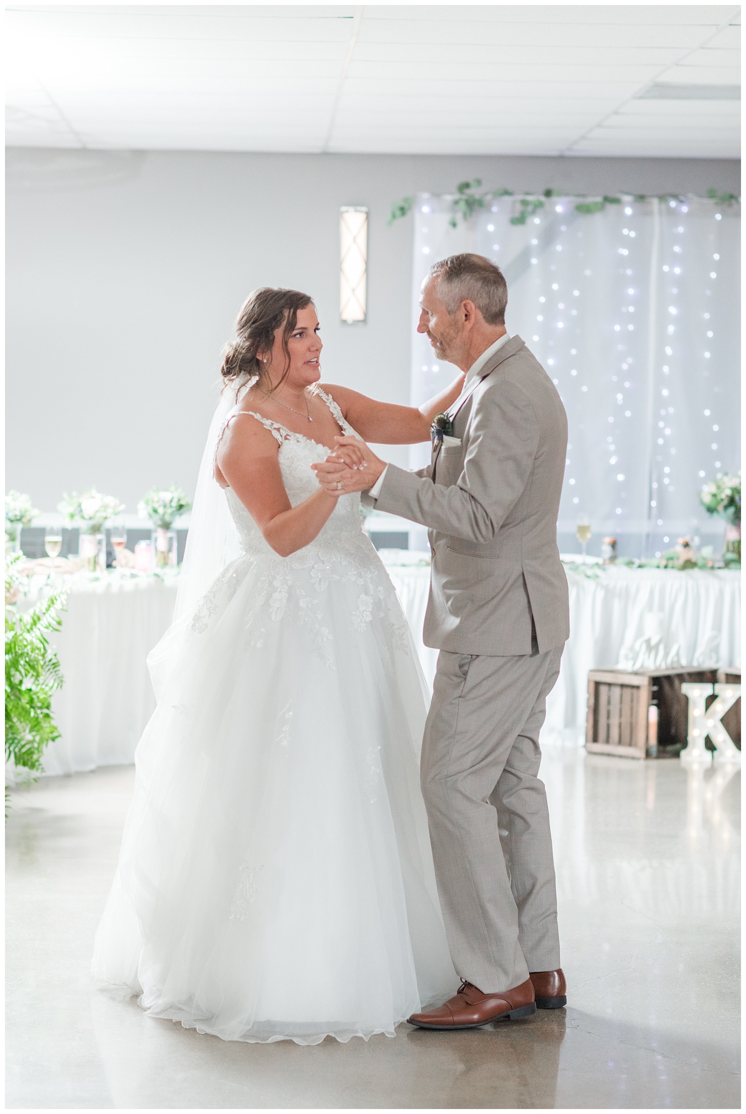 bride dancing with dad at Victors Event Center in Fremont, Ohio