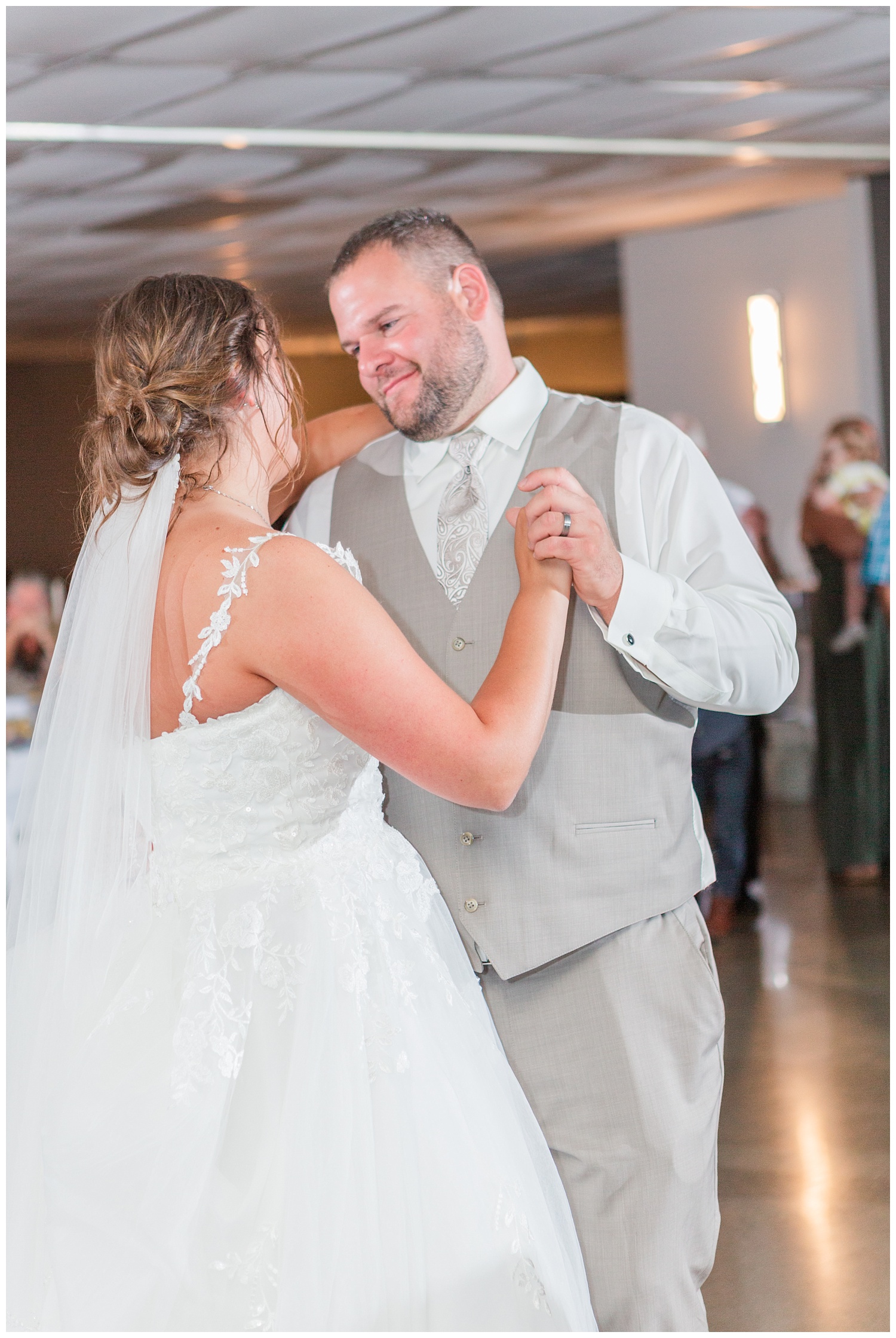 bride dancing with groom at Victors Event Center in Fremont, Ohio