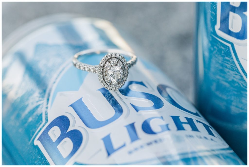 engagement ring sitting on top of a beer can in Fremont, Ohio