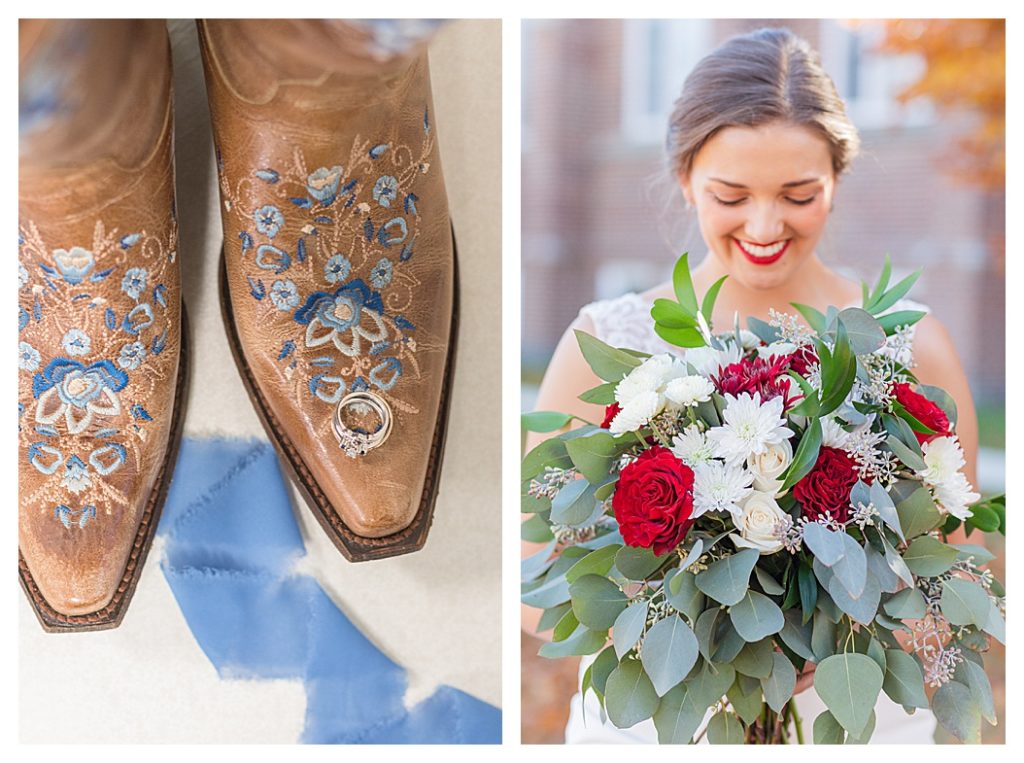 country boots and bridal bouquet