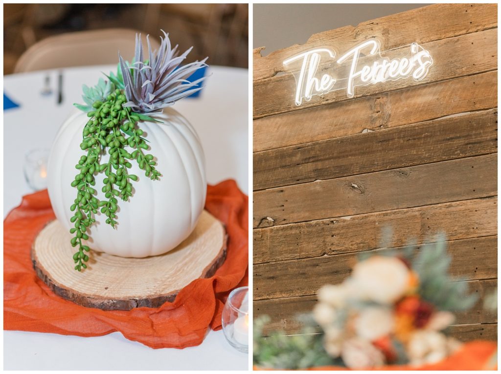table details at fall wedding reception in Fostoria, Ohio