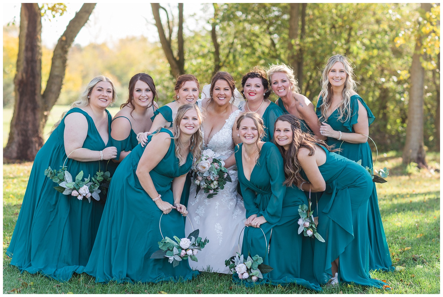 bridal party posing together at White Star Park in Ohio