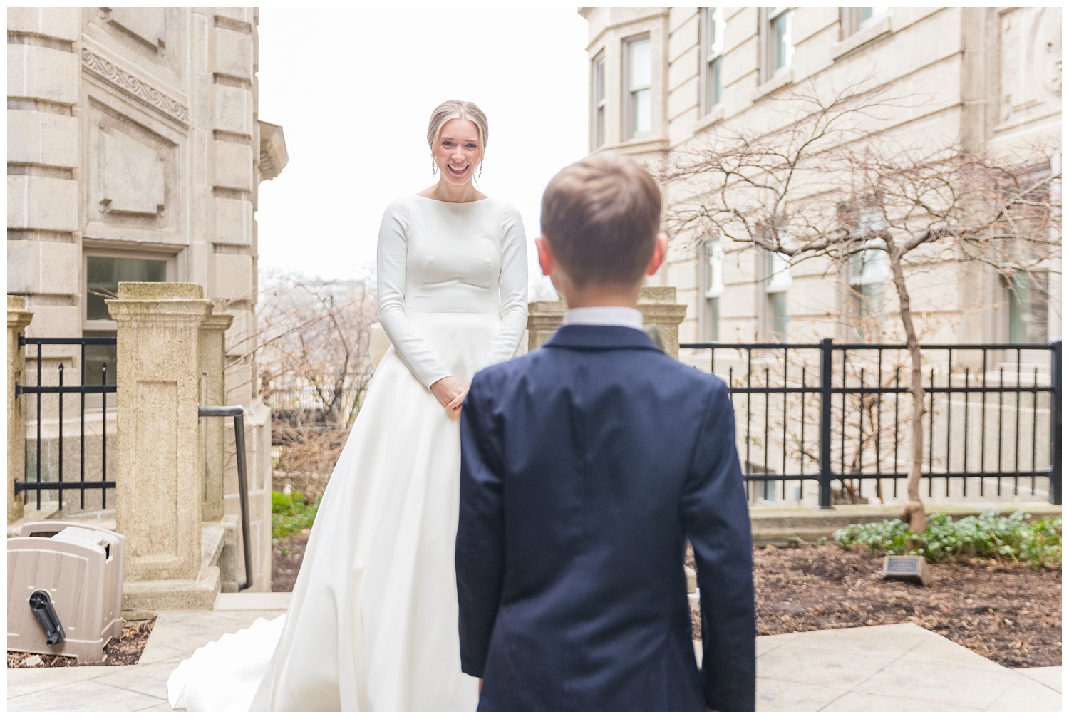 bride and her son first look at Park Lane wedding venue in Ohio