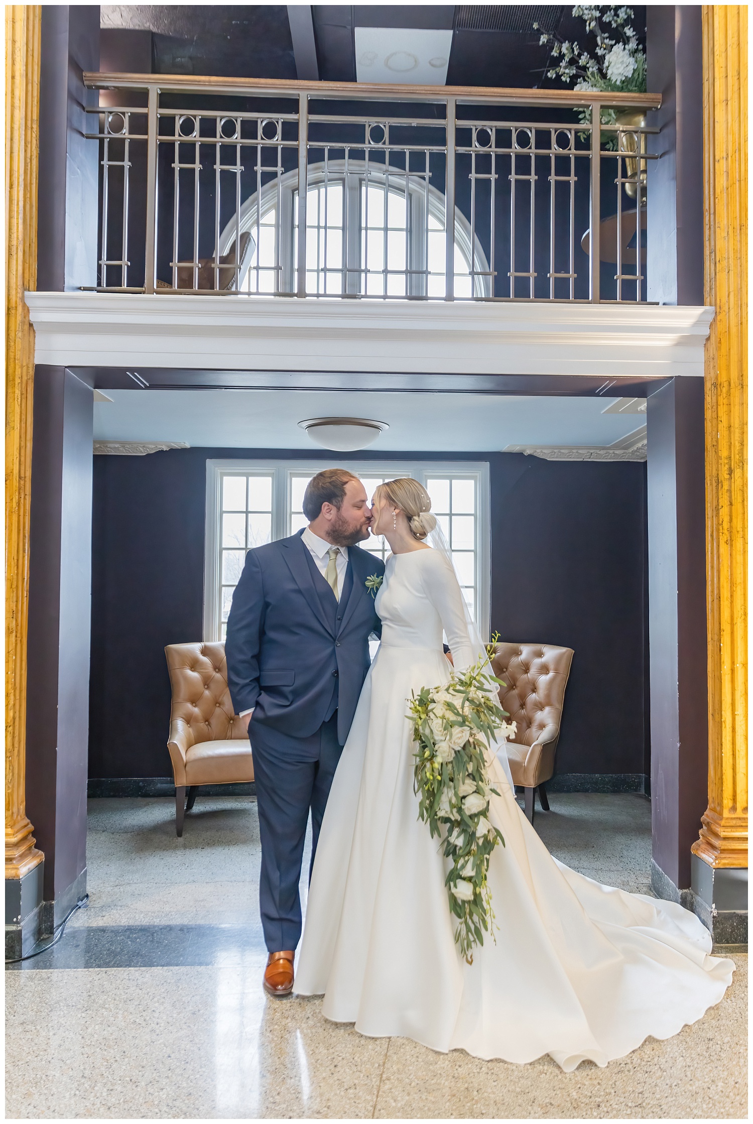 bride and groom portraits in the lobby at the Ballroom at Park Lane