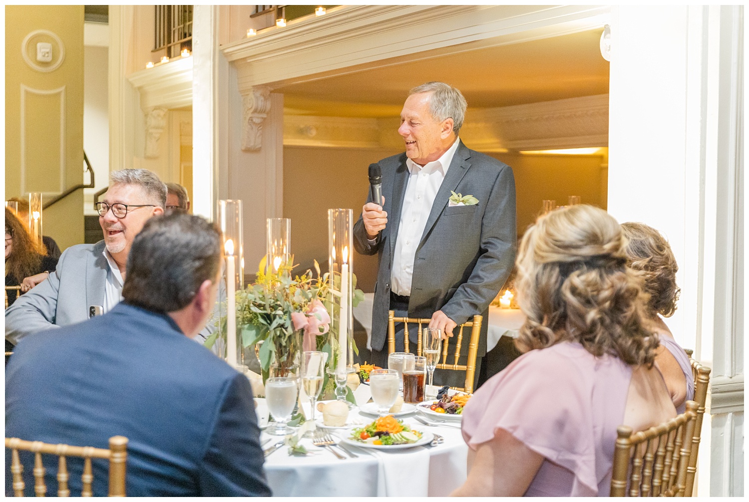 wedding guest giving a toast at reception in Columbus, Ohio