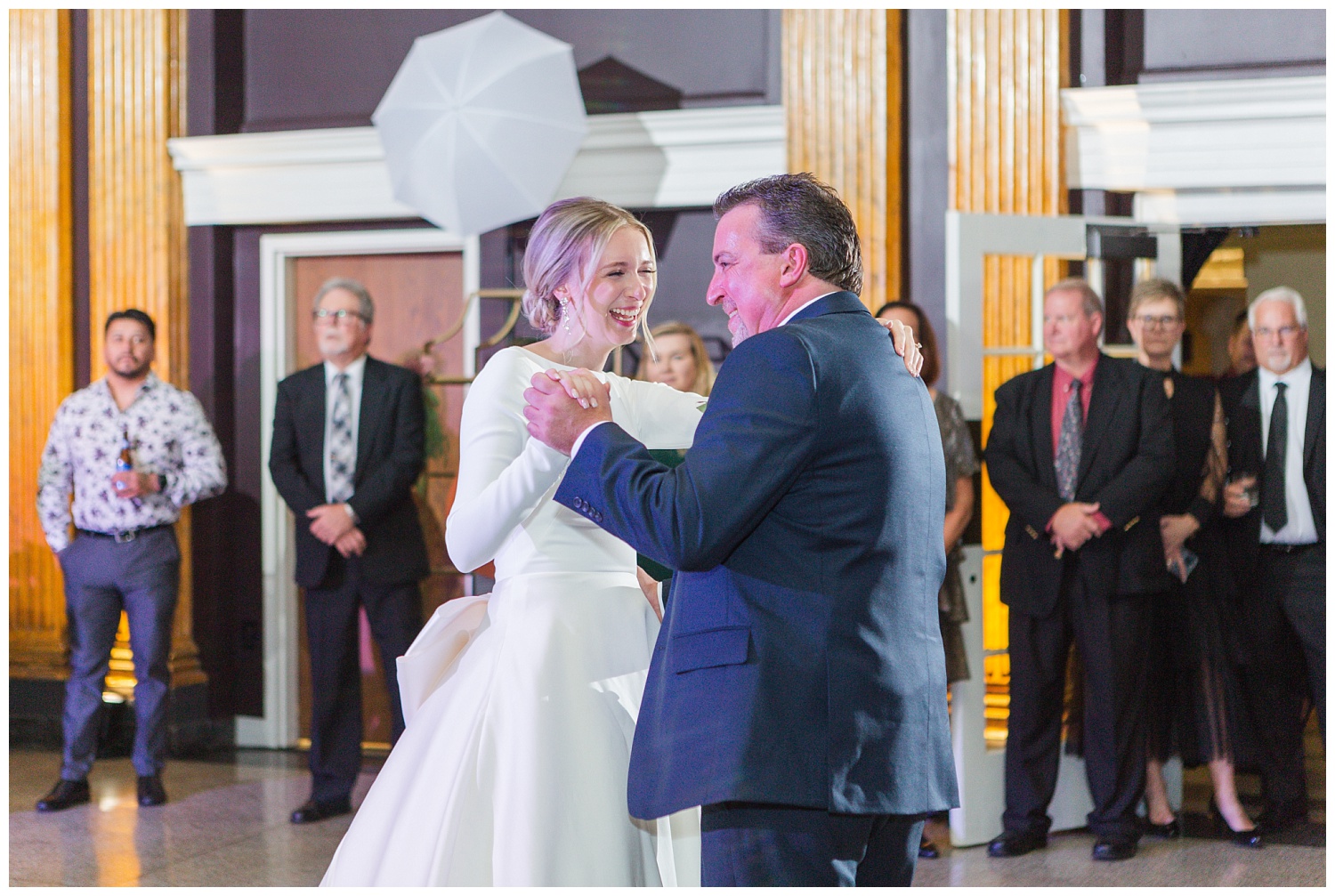 bride and dad's first dance at winter wedding in Ohio