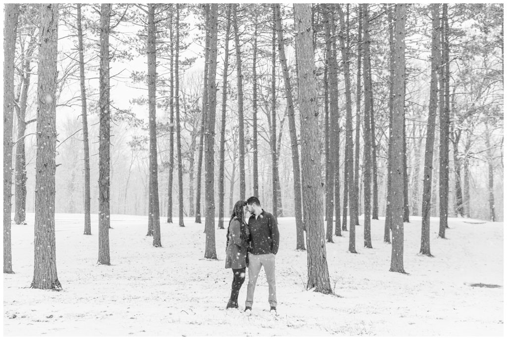 snowy engagement session at the Norwalk Reservoir in Ohio