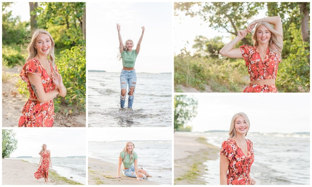 senior girl posing for photos at East Harbor State Park beach
