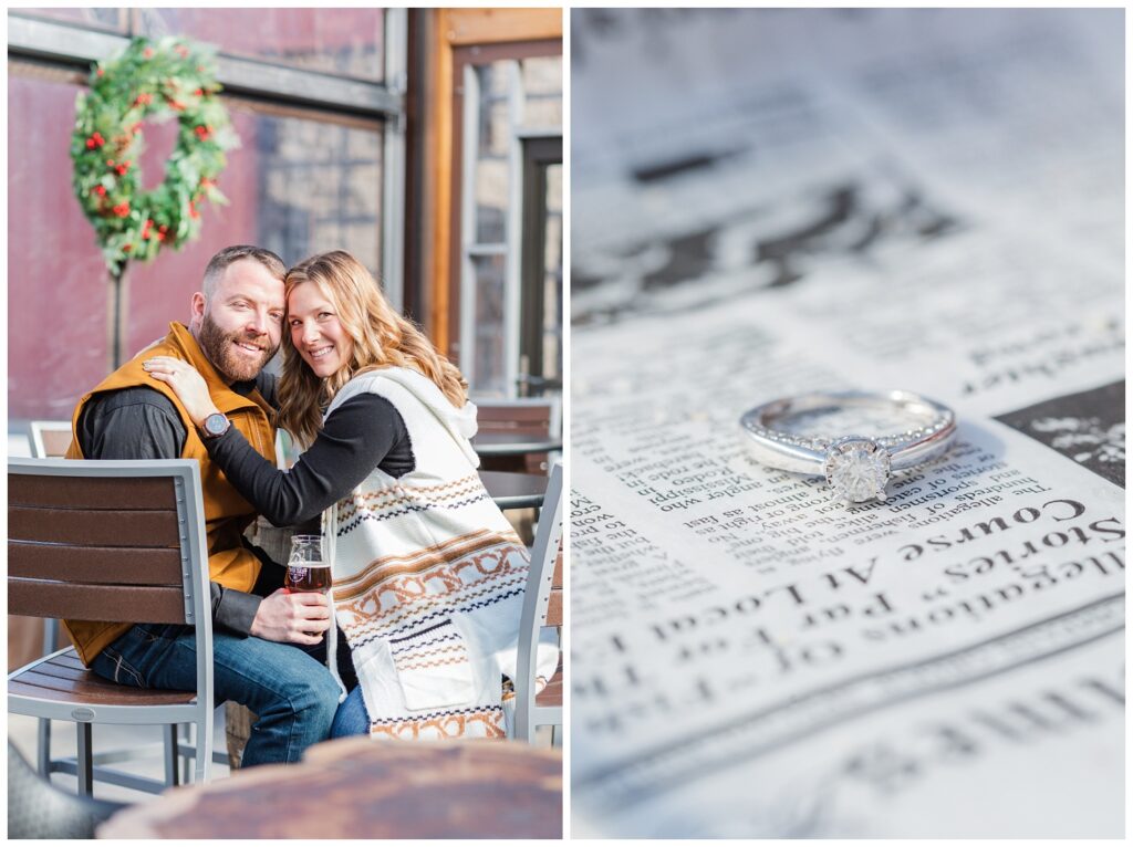 winter engagement session at Ohio brewery