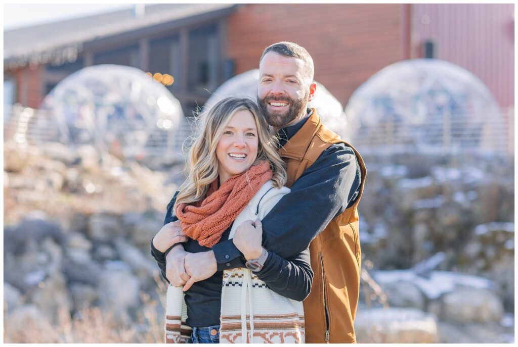 winter engagement photos at Twin Oast Brewery in Ohio