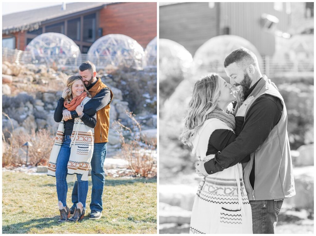 Ohio winter engagement session at a brewery