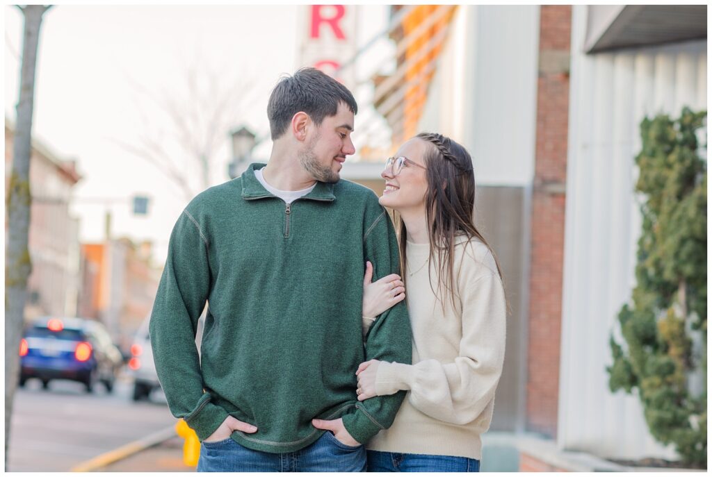 spring engagement photos in downtown Tiffin