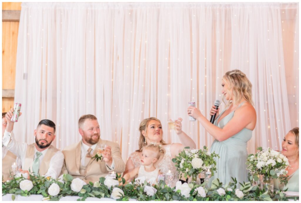bridesmaid toast at wedding reception in northwest Ohio