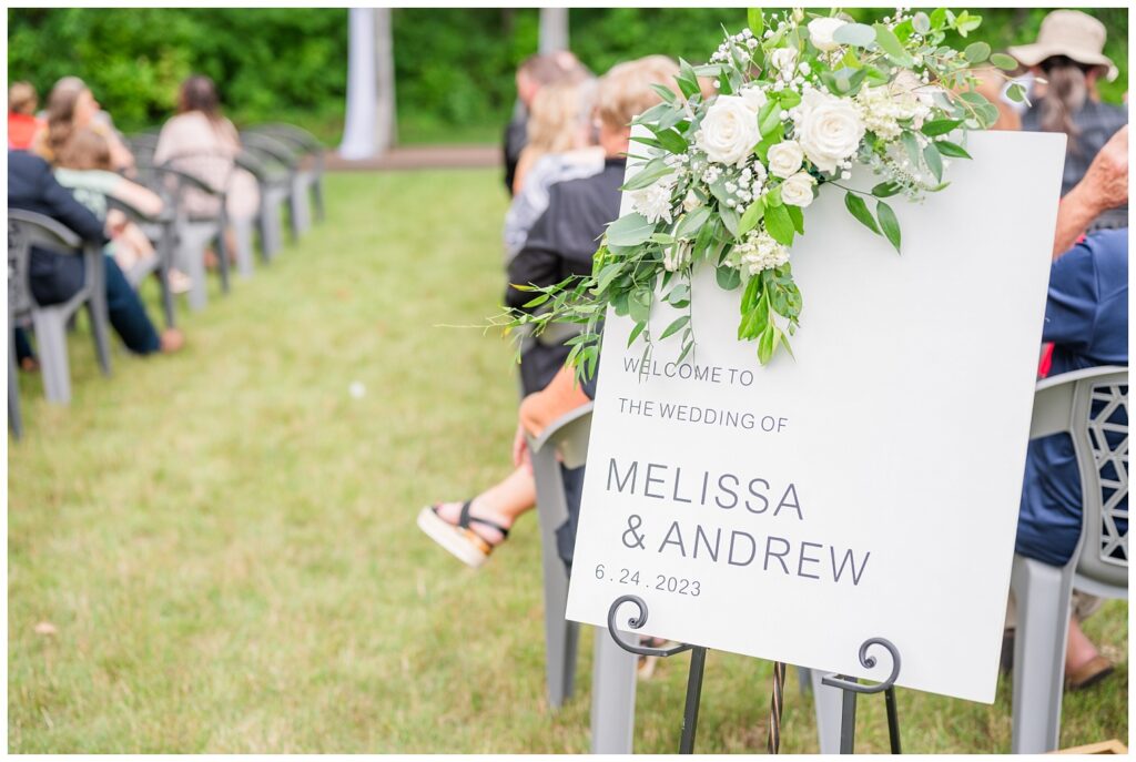 ceremony sign at summer wedding in Monroeville, Ohio