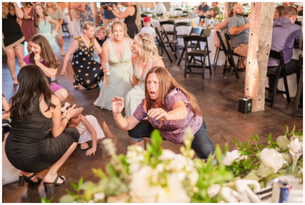 reception guests dancing at the Village Barn venue in Ohio