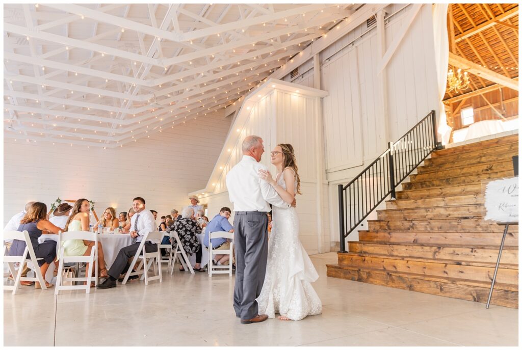 bride and her dad dancing at Arlington Acres wedding venue