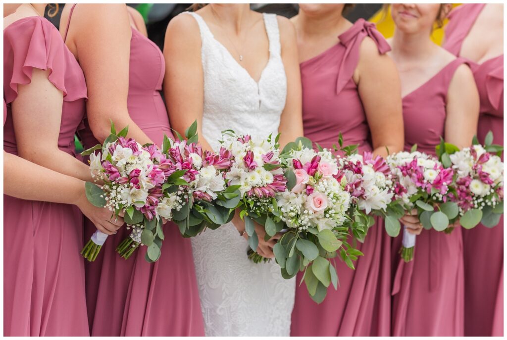 close up of bridal party's bouquets in northwest Ohio