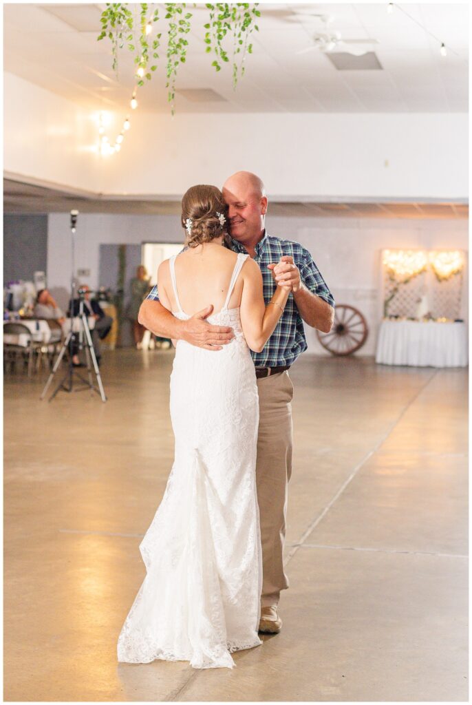 bride and her uncle dancing at fall reception in northwest Ohio