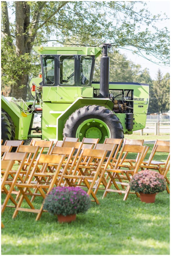 wooden chairs set up for fall ceremony at Huron County Fairgrounds