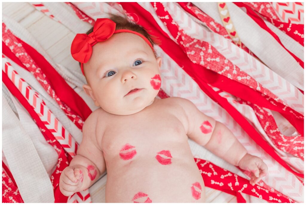 3 month baby with red kisses at Green Springs, Ohio milestone session