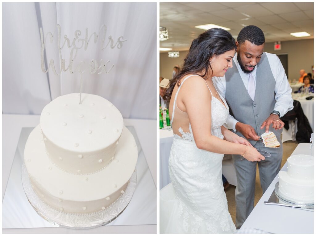 white pearl wedding cake at Ohio reception in Fremont, Ohio