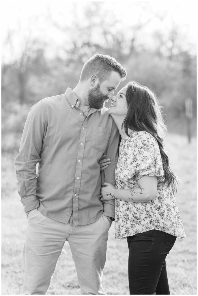 engaged couple touching noses at Lindsey, Ohio portrait session