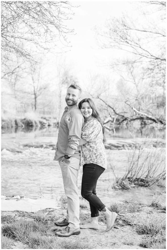 engagement session at the creek at Lindsey, Ohio farm