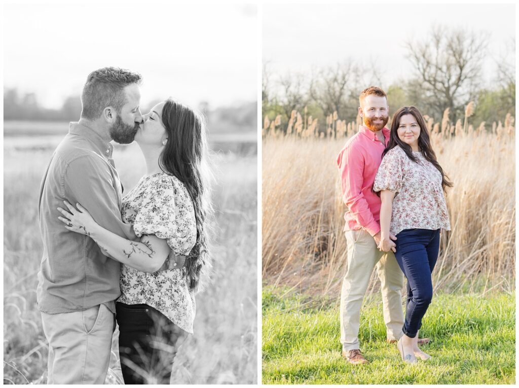 couple sharing a kiss at Creek Bend Farm engagement session