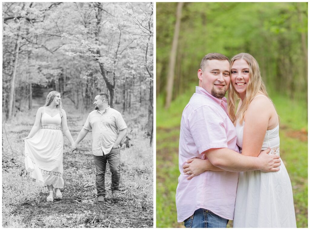 Sandusky, Ohio engagement photographer with couple in the woods