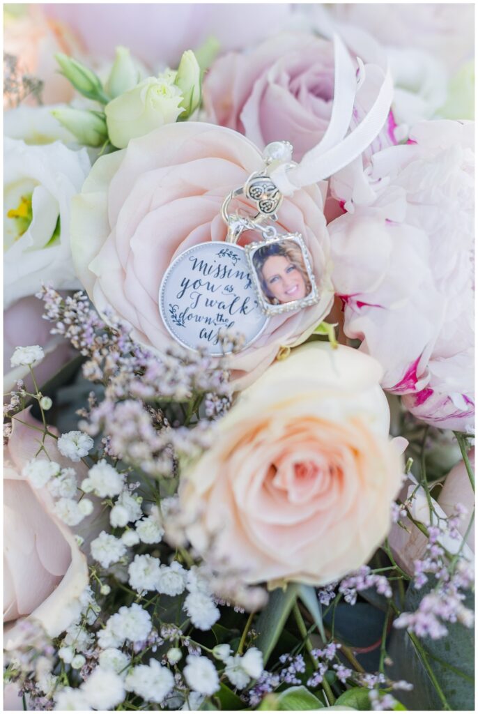 bridal bouquet with picture of the bride's mom attached in Dublin, Ohio