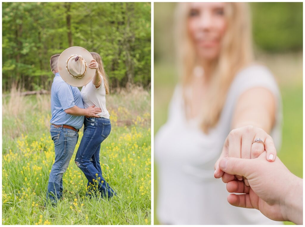 couple posing with a hat in front of their faces at Sandusky, Ohio engagement session