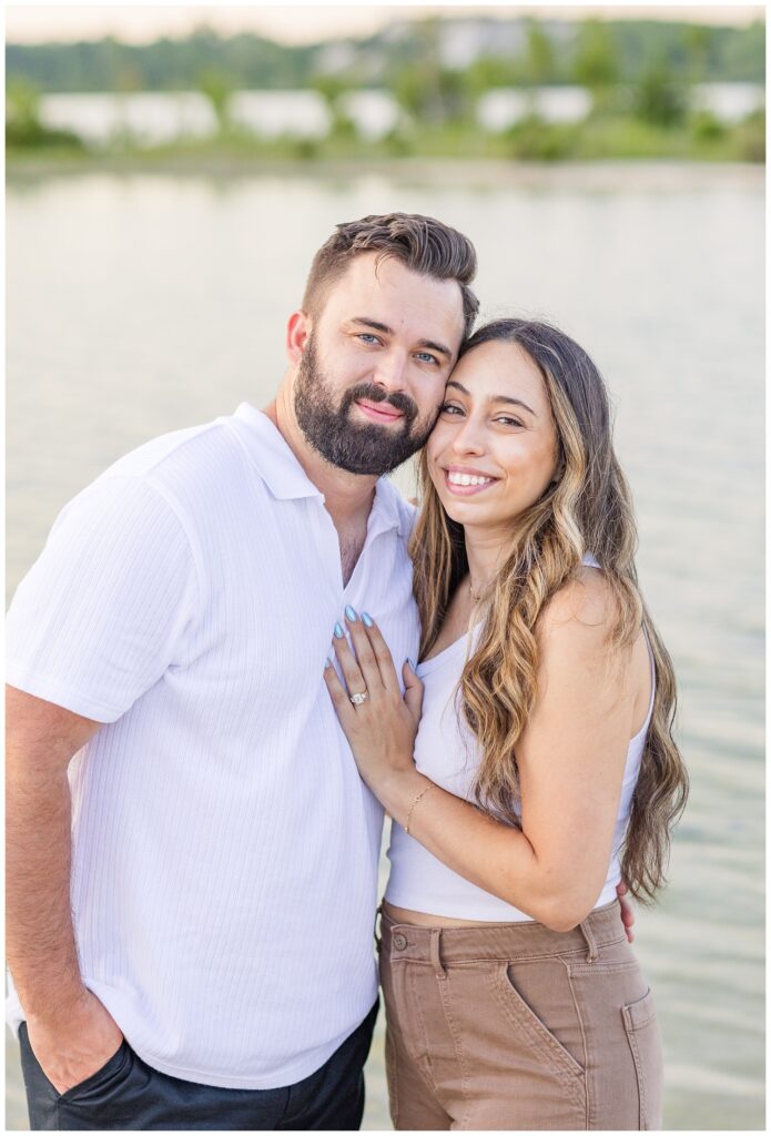 engaged couple standing in the water at Silver Rock Quarry in Gibsonburg, Ohio