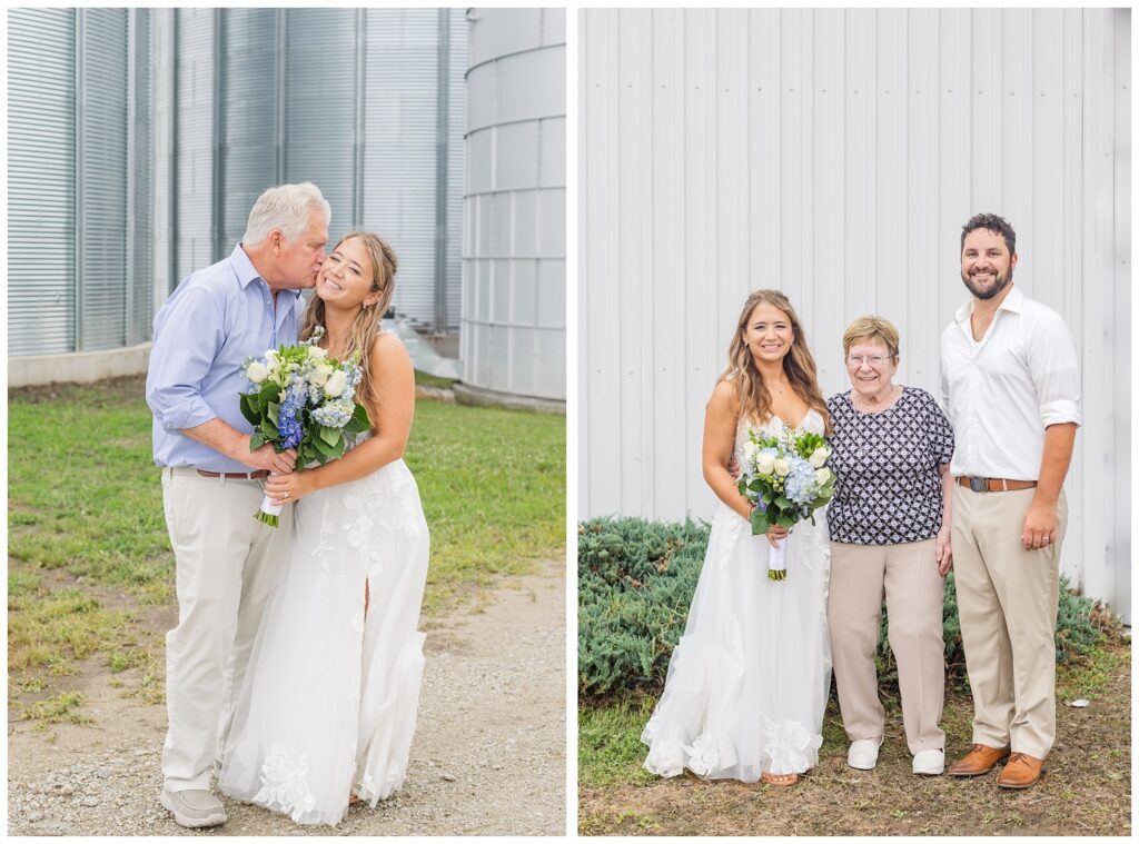 bride posing with her dad at Risingsun, Ohio country wedding 