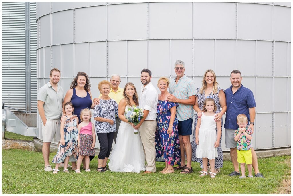 family portraits at Risingsun, Ohio country wedding in front of a silo