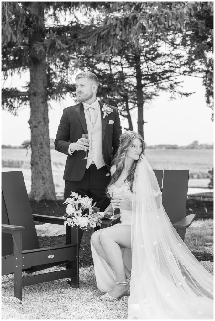 bride and groom posing at The Barn at Seneca Hills wedding venue in Tiffin, Ohio