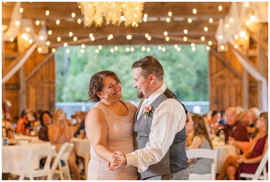 groom and his mom having a dance at the Huron County Fairgrounds in Norwalk, Ohio