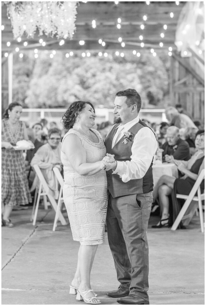 groom and his mom having a dance at the Huron County Fairgrounds in Norwalk, Ohio