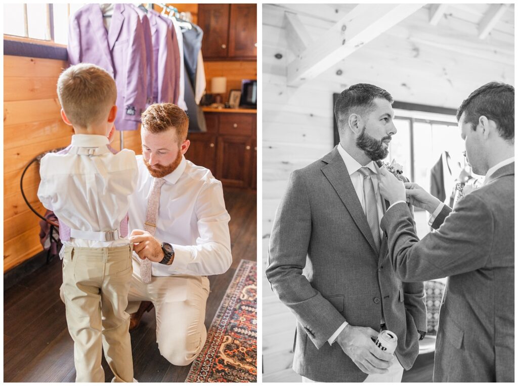 groom helping the bride's son get dressed for Findlay, Ohio wedding